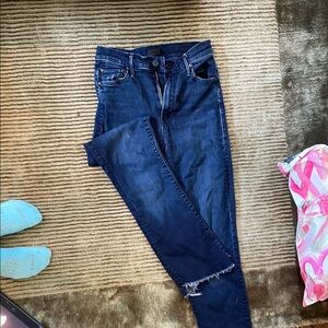 MOTHER Blue Skinny Jeans with Distressed Knee